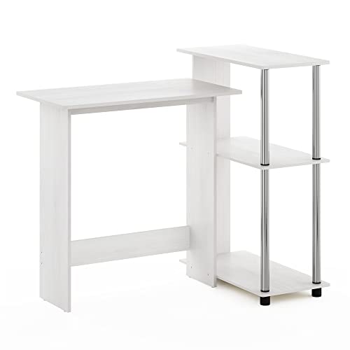 Furinno Abbott Eck-Computertisch mit Bücherregal, weiße Eiche, Edelstahlrohre von Furinno