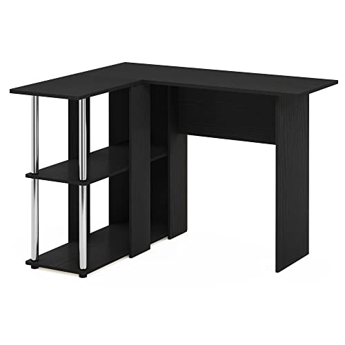 Furinno Abbott L-förmiger Schreibtisch mit Bücherregal, Engineered Wood, Americano/Edelstahl, 87.63 (D) x 104.39 (W) x 73.41 (H) cm von Furinno