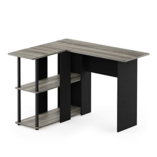 Furinno Abbott L-förmiger Schreibtisch mit Regalen, Holz, Französische Eiche Grau/Schwarz, 87.5 x 104.5 x 73.51 cm von Furinno