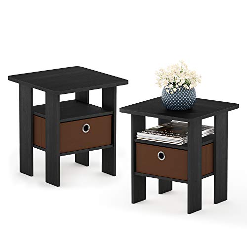 Furinno Andrey Beistelltisch Nachttisch mit Schublade, Americano/Mittelbraun, 2er-Set von Furinno