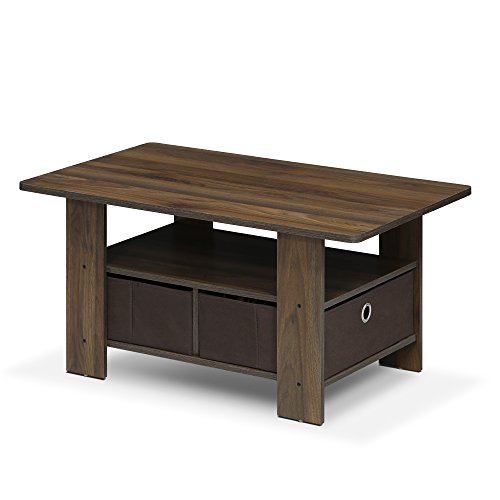 Furinno Andrey Couchtisch mit 2 Einschüben, holz, Kolumbien-Walnuss/Dunkelbraun, 48.01 x 48.01 x 39.62 cm von Furinno