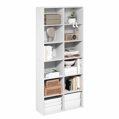 Furinno Basic 12-Würfel offenes Regal, Bücherregal, Aufbewahrungsorganizer, 30 x 80 x 180 cm, Weiß von Furinno