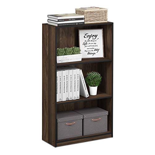 Furinno Basic Bücherregal mit 3 Fächern, Aufbewahrungsregal, Holz, Columbia Walnut/Schwarz, 23.5 x 55.25 x 100.33 cm von Furinno