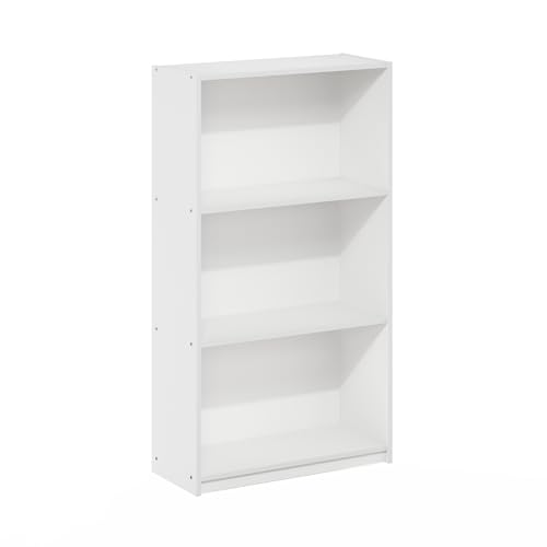 Furinno Basic 3-stöckiges Bücherregal mit Aufbewahrungsregalen, Weiß/Weiß von Furinno