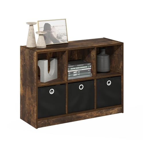 Furinno Basic 3x2 Bücherregal mit Stauraum und Fächern, Bernsteinkiefer/Schwarz von Furinno