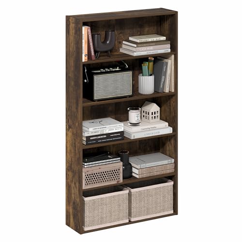 Furinno Basic 5-stöckiges offenes Regal, Bücherregal, Aufbewahrungsorganizer, 16.8 x 60 x 110.9 cm, Bernstein-Kiefer von Furinno