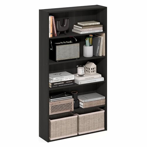 Furinno Basic 5-stöckiges offenes Regal, Bücherregal, Aufbewahrungsorganizer, 16.8 x 60 x 110.9 cm, Espresso von Furinno