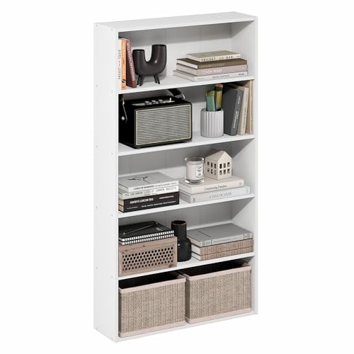 Furinno Basic 5-stöckiges offenes Regal, Bücherregal, Aufbewahrungsorganizer, 16.8 x 60 x 110.9 cm, Weiß von Furinno