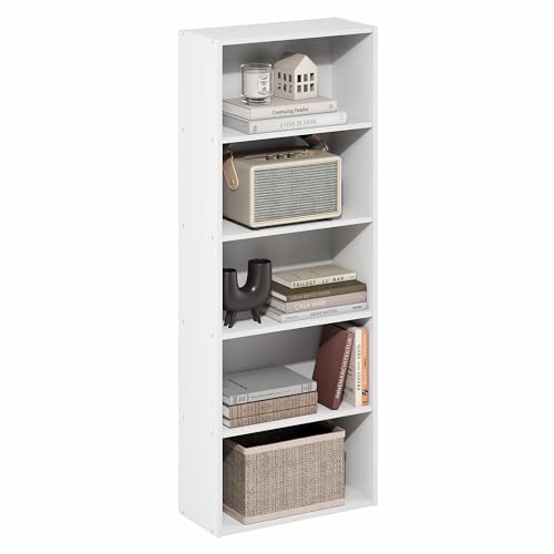 Furinno Basic 5-stöckiges offenes Regal, Bücherregal, Aufbewahrungsorganizer, 18.5 x 42.2 x 110.9 cm, Weiß von Furinno