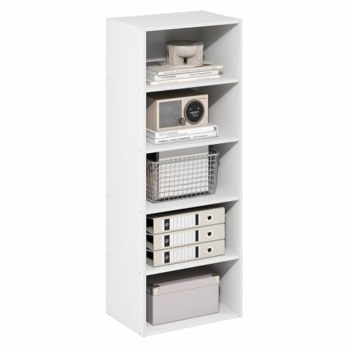Furinno Basic 5-stöckiges offenes Regal, Bücherregal, Aufbewahrungsorganizer, 29 x 42.2 x 110.9 cm, Weiß von Furinno