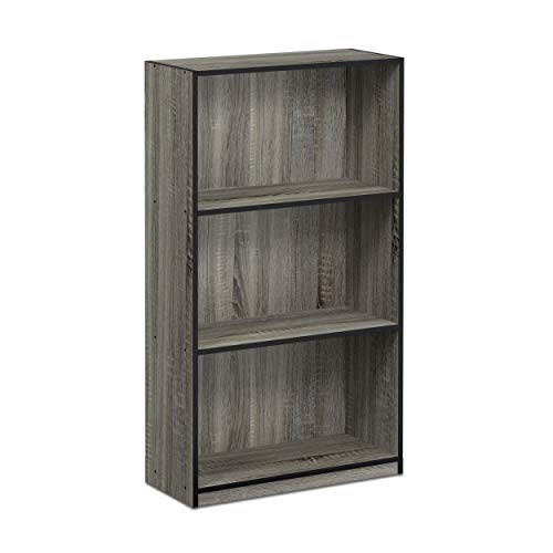 Furinno Basic Bücherregal mit 3 Fächern, Aufbewahrungsregal, holz, Französische Eiche Grau/Schwarz, 23.5 x 55.25 x 100.33 cm von Furinno