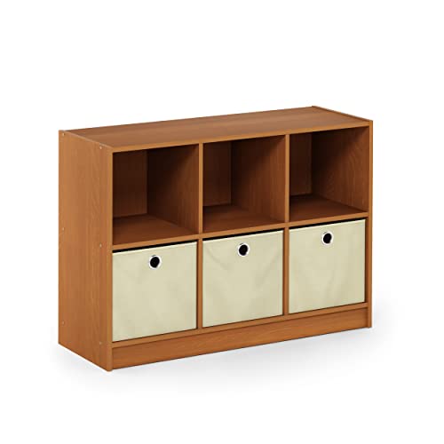 Furinno Basic Bücherregal mit 6 Fächern und 3 Einschüben, eiche, Helle Kirsche/Elfenbein, 30.23 x 80.26 x 59.94 cm von Furinno