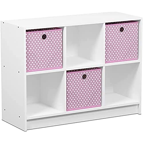 Furinno Basic Bücherregal mit 6 Fächern und 3 Einschüben, holz, Weiß/Rosa, 30.23 x 30.23 x 59.94 cm von Furinno