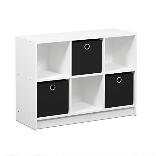 Furinno Basic Bücherregal mit 6 Fächern und 3 Einschüben, holz, Weiß/schwarz, 30.23 x 30.23 x 59.94 cm von Furinno