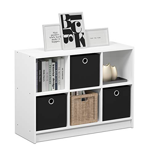 Furinno Basic Bücherregal mit 6 Fächern und 3 Einschüben, holz, Weiß/schwarz, 30.23 x 30.23 x 59.94 cm von Furinno