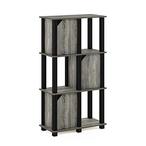 Furinno Brahms Aufbewahrungsregal mit Türen, Holzwerkstoff, French Oak Grey/Black, 4-Tier von Furinno