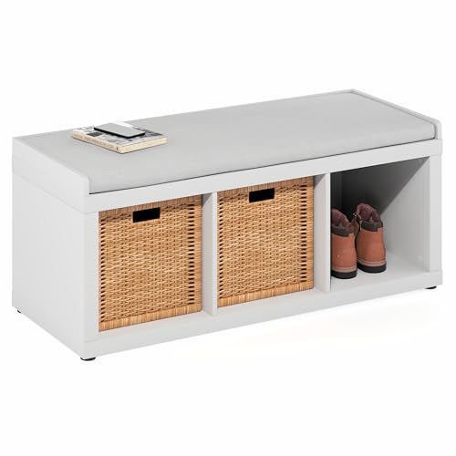 Furinno Cubicle 3-Würfel Aufbewahrungsbank mit Bequemen Kissen für Flur, Wohnzimmer, Weiß von Furinno