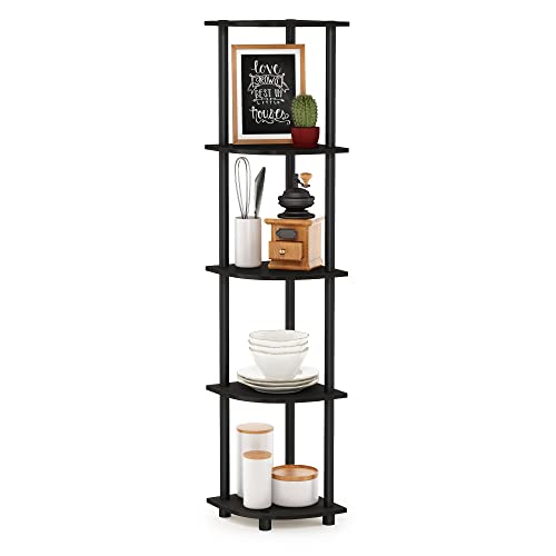 Furinno Eckregal mit 5 Ebenen – Platzsparendes Regal für Wohnzimmer & Home Office, Mehrzweckregal aus Verbundholz mit PVC-Rohren, Farbe Espresso/Schwarz, 29.46 x 29.46 x 146.56 cm von Furinno