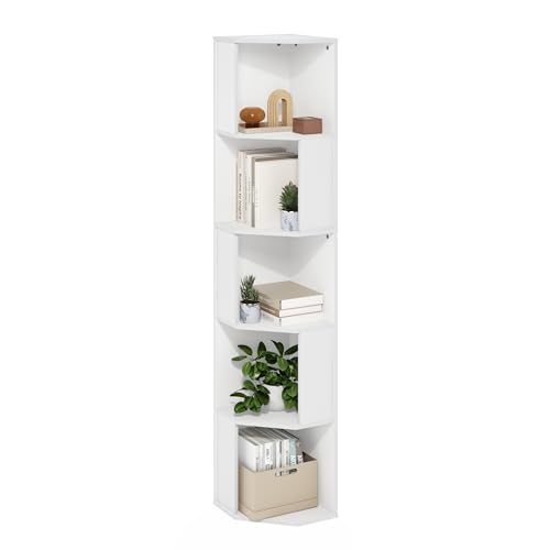 Furinno Econ 5-stufiges Freistehendes Eckregal-Bücherregal, Weiß von Furinno