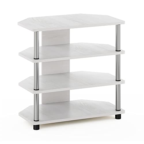 Furinno Econ Easy Assembly 4-Tier Petite TV-Ständer, weiße Eiche, Edelstahlrohre von Furinno