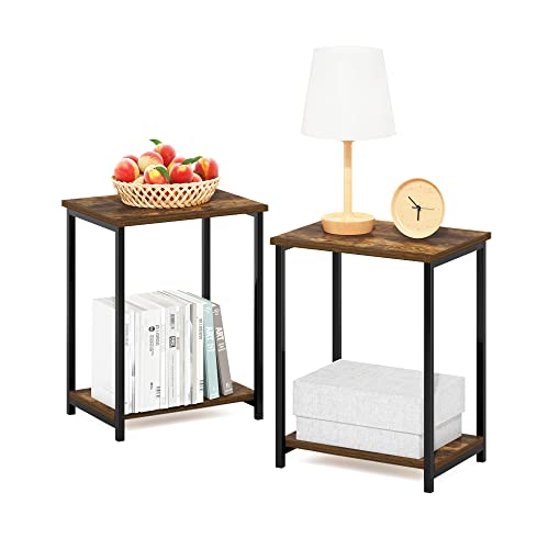 Furinno Simplistic Industrial Beistelltisch mit Metallrahmen, 2er-Pack, Amber Pine von Furinno