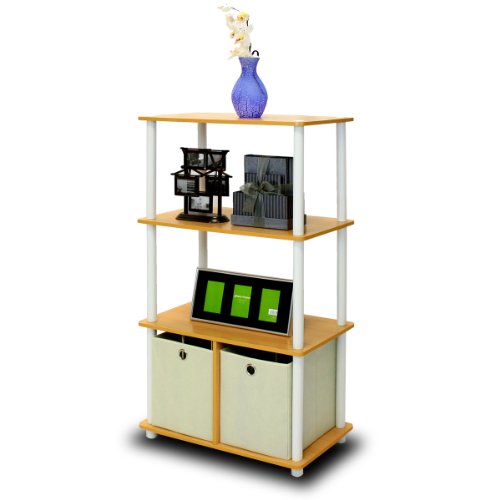 Furinno Go Green Mehrzweck-Regal mit 2 Einschüben, Buche/Weiß, 29.46 x 29.46 x 109.85 cm von Furinno