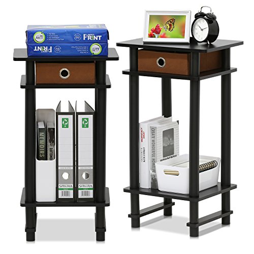 Furinno Hoher Beistelltisch mit Schublade (2er Set), Holz, Espresso/Braun, 29.49 x 39.5 x 70.41 cm von Furinno