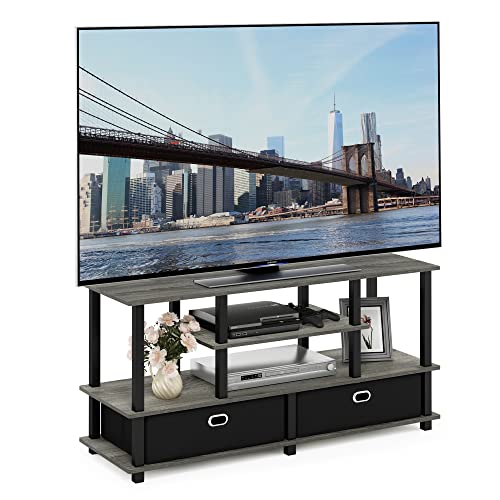 Furinno JAYA Großer TV-Ständer für bis zu 50-Zoll-TV mit Ablagefach, Französische Eiche/Schwarz, 39.6 x 120.9 x 57.9 cm von Furinno