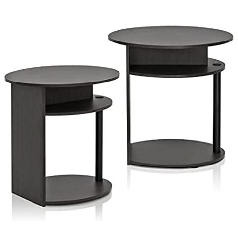 Furinno JAYA Ovaler Beistelltisch mit moderen Design (2er Set), Holz, Walnuss/Schwarz, 39.37 x 48 x 49.02 cm von Furinno