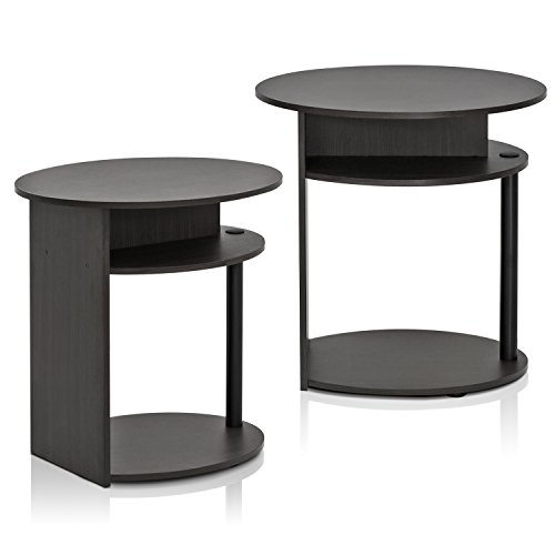 Furinno JAYA Ovaler Beistelltisch mit moderen Design (2er Set), Holz, Walnuss/Schwarz, 39.37 x 48 x 49.02 cm von Furinno