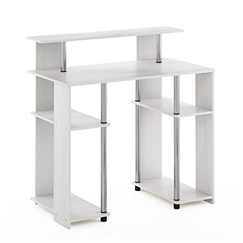 Furinno Jaya Computerschreibtisch im schlichten Design, Weiße Eiche, Edelstahlrohre von Furinno