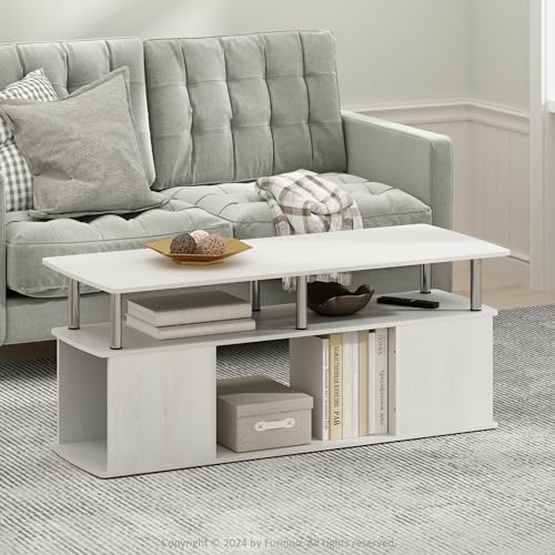 Furinno Jaya Couchtisch im funktionalen Design, Weißeiche, Edelstahlrohre von Furinno