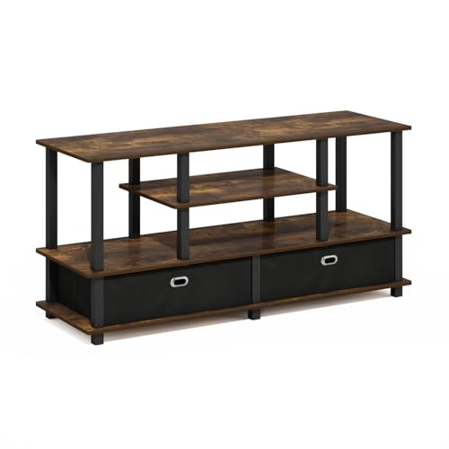 Furinno Jaya Großer TV-Ständer für bis zu 55-Zoll-Fernseher mit Ablagefach, Bernsteinkiefer/Schwarz/Schwarz von Furinno