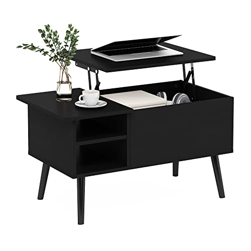 Furinno Jensen Couchtisch mit anhebbarer Tischplatte aus Holz mit verstecktem Fach und seitlich offener Ablage für das Wohnzimmer, Americano von Furinno