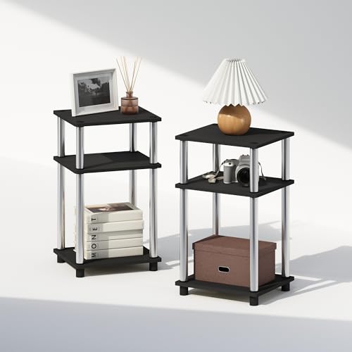 Furinno Just 3-stöckiger Turn-N-Tube Nachttisch mit offenem Stauraum, 2 Stück, Kunststoffstangen, Americano/Edelstahl Furinno Just 3-stöckiger Turn-N-Tube Nachttisch mit offenem Stauraum, 2 Stück, Kunststoffstangen, Americano/Edelstahl von Furinno