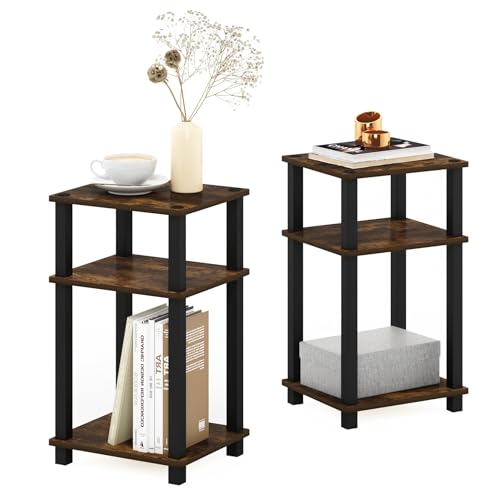 Furinno Just 3-stufiger Turn-N-Tube-Beistelltisch, 2er-Pack, Amber Pine/Schwarz Furinno Just 3-stufiger Turn-N-Tube-Beistelltisch, 2er-Pack, Amber Pine/Schwarz von Furinno