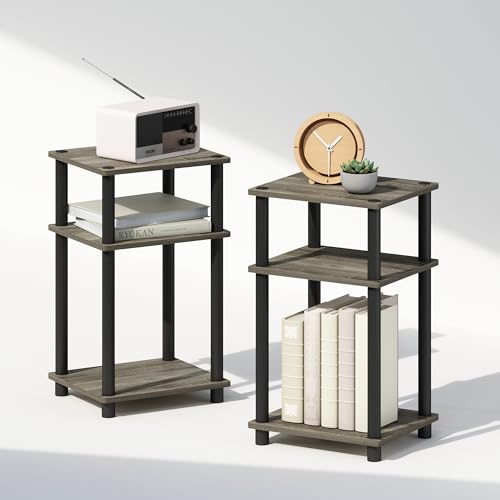 Furinno Just 3-stufiger Turn-N-Tube-Nachttisch mit offenem Stauraum, 2er-Pack, Französische Eiche/Schwarz von Furinno