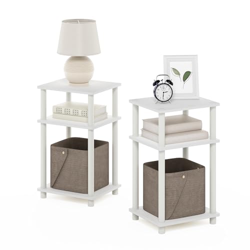 Furinno Just 3-stufiger Turn-N-Tube-Nachttisch mit offenem Stauraum, 2er-Pack, Weiß/Espresso von Furinno