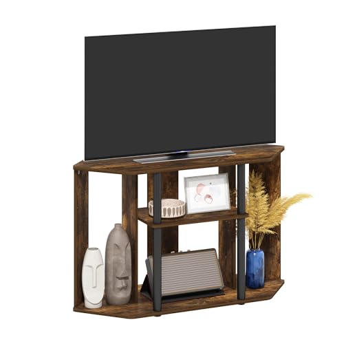 Furinno Klassischer TV-Ständer mit Kunststoffstangen für Fernseher bis zu 43 Zoll, Bernsteinkiefer/Schwarz von Furinno