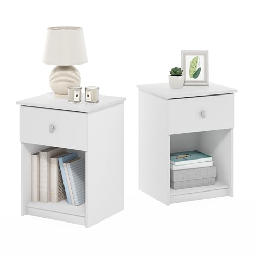 Furinno Tidur Nachttisch mit einer Schublade, Weiß, 2er Set Furinno Tidur Nachttisch mit einer Schublade, Weiß, 2er Set von Furinno