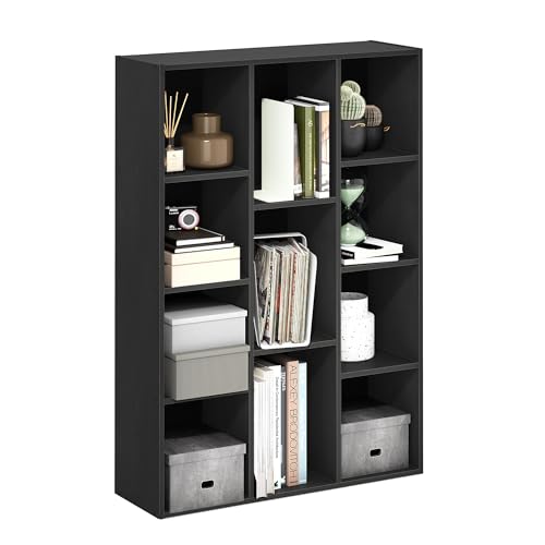 Furinno Luder 11-Cube Wende-Bücherregal mit offenem Regal, Schwarzes Holz von Furinno