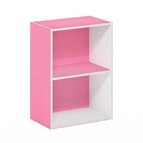 Furinno Luder 2-stufiges Bücherregal mit offenem Regal, Rosa/Weiß von Furinno