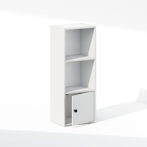 Furinno Luder 3-stöckiges Stehregal Bücherregal mit 1 Tür Aufbewahrungsschrank, Weiß Furinno Luder 3-stöckiges Stehregal Bücherregal mit 1 Tür Aufbewahrungsschrank, Weiß von Furinno