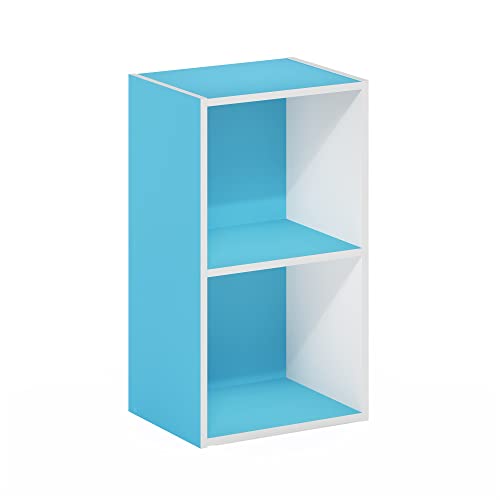 Furinno Pasir 2-stufiges Bücherregal mit offenem Regal, Hellblau/Weiß von Furinno