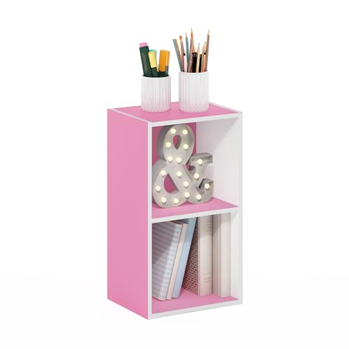 Furinno Pasir 2-stufiges Bücherregal mit offenem Regal, Rosa/Weiß von Furinno