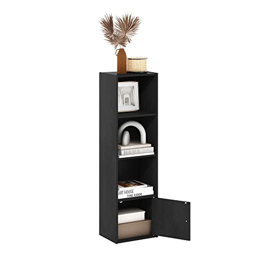 Furinno Luder Bücherregal mit 4 Etagen und 1 Tür, Schwarzes Holz von Furinno