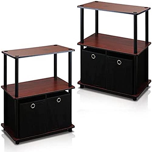 Furinno Mehrzweckregal-Regal mit 3 Ebenen und 2 Einschüben (2er Set), holz, Dunkle Kirsche/Schwarz/Schwarz, 29.46 x 59.94 x 75.57 cm von Furinno