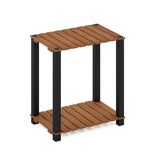 Furinno Pangkor Pflanzenregal mit 2 Ebenen, für drinnen und draußen, klein, rechteckig, Holzständer mit quadratischen Stangen, Natur/Schwarz von Furinno