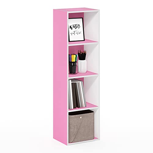 Furinno Pasir 4-stufiges Bücherregal mit offenem Regal, Rosa/Weiß von Furinno