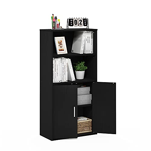 Furinno Pasir Bücherregal mit 2 Offenen Einlegeböden und 2 Türen, Schwarze Eiche von Furinno